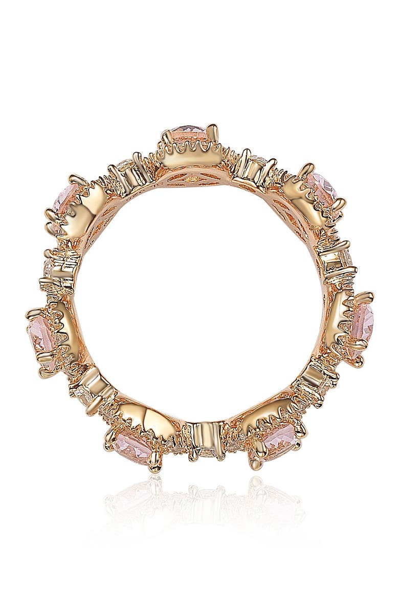 Rose-Tone Sterling Silver Prong Set CZ & Pave Halo Station Eternity Band Ring, Alternate, color, PINK