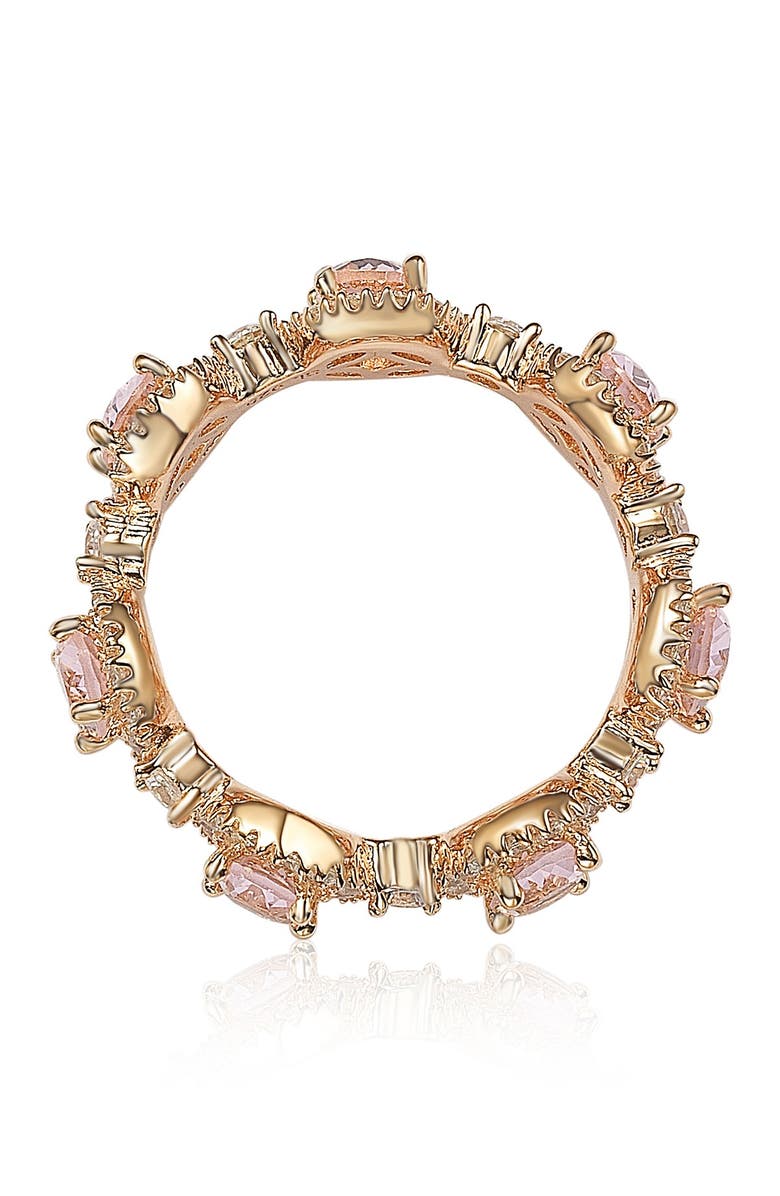 SUZY LEVIAN Rose-Tone Sterling Silver Prong Set CZ & Pave Halo Station Eternity Band Ring, Alternate, color, Pink