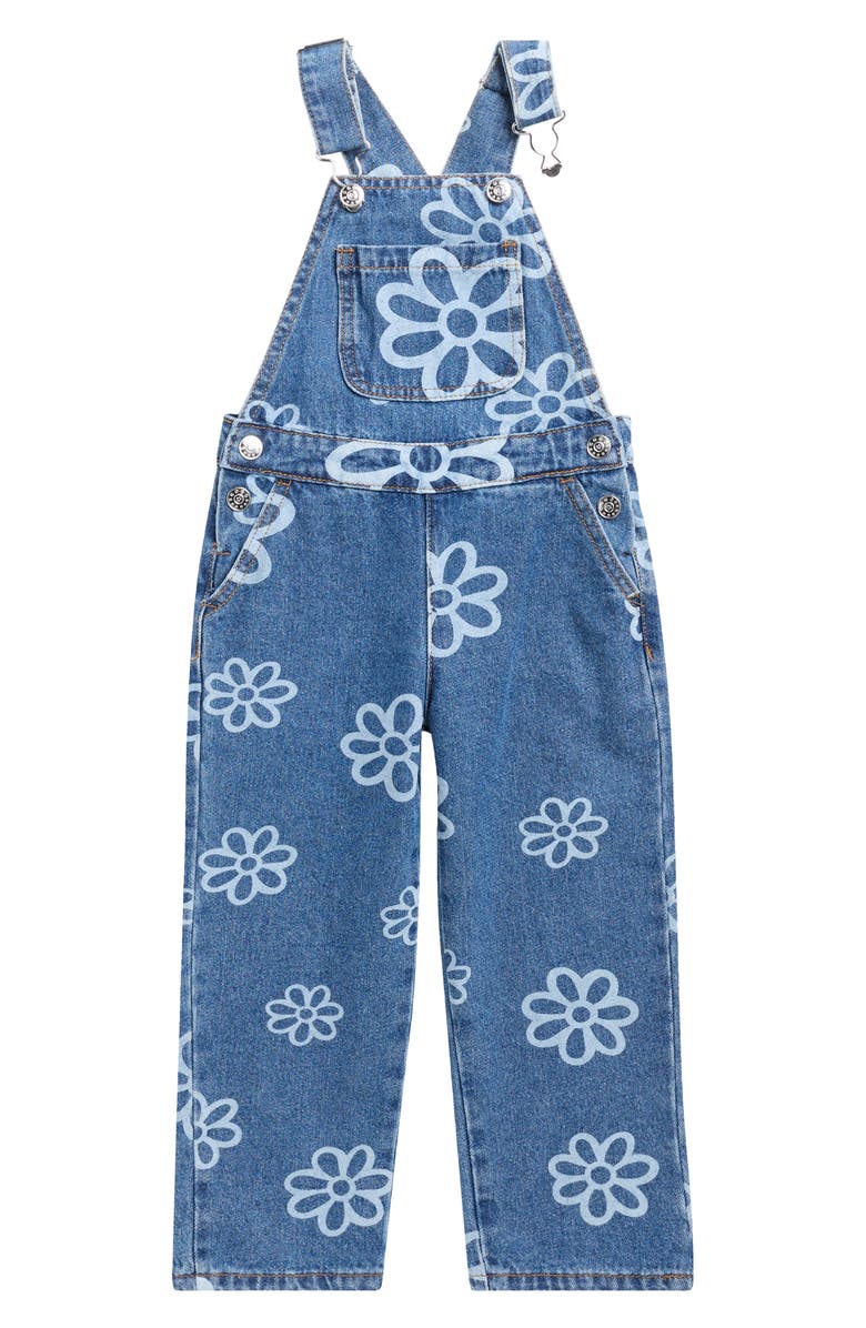 GOGO STAR Kids' Floral Overalls, Main, color, Medium Light Wash