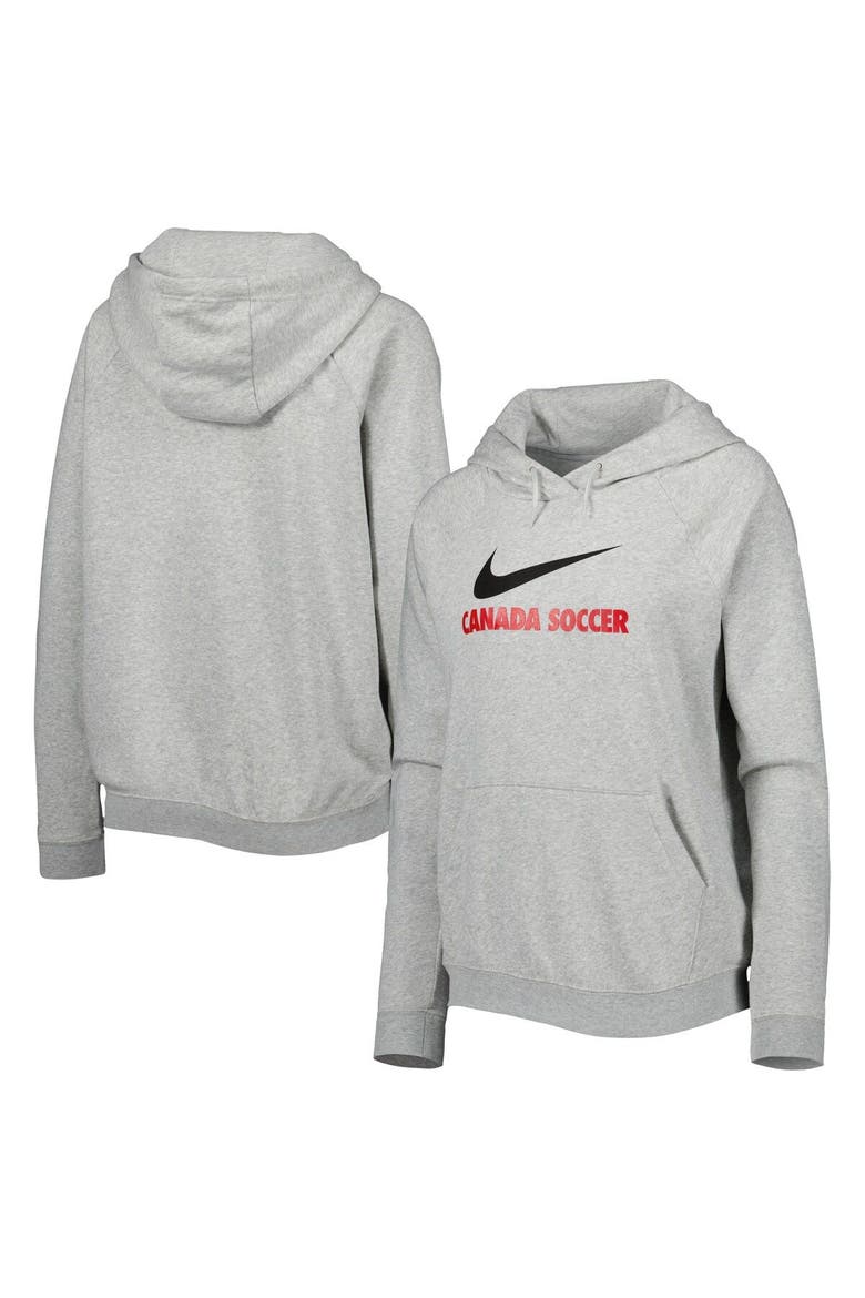 Women's Nike Heather Gray Canada Soccer Lockup Varsity Fleece Raglan Pullover Hoodie, Main, color, Heather Gray
