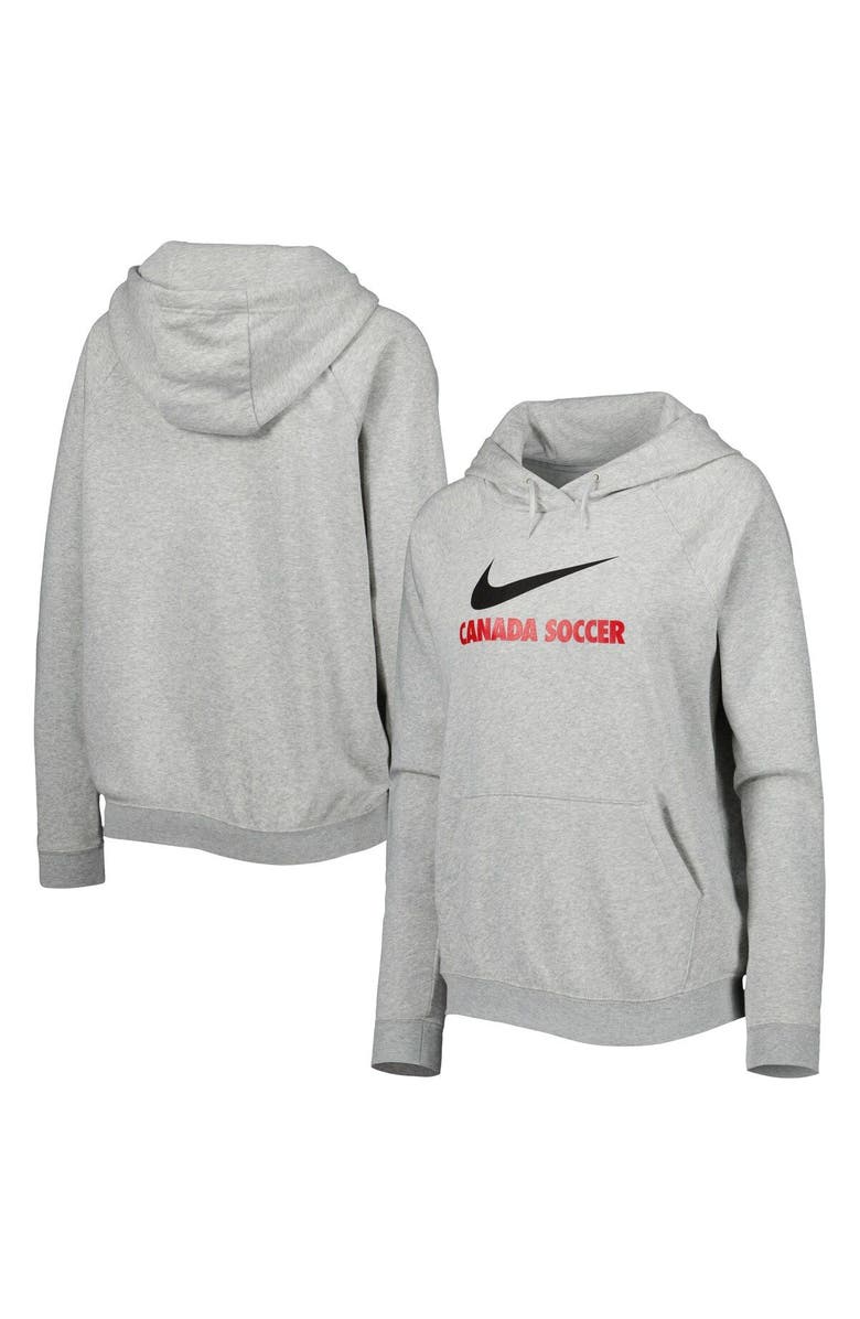 Nike Women's Nike Heather Gray Canada Soccer Lockup Varsity Fleece Raglan Pullover Hoodie, Main, color, Heather Gray