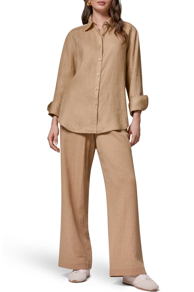Linen Button-Up Shirt, Alternate, color, FAWN