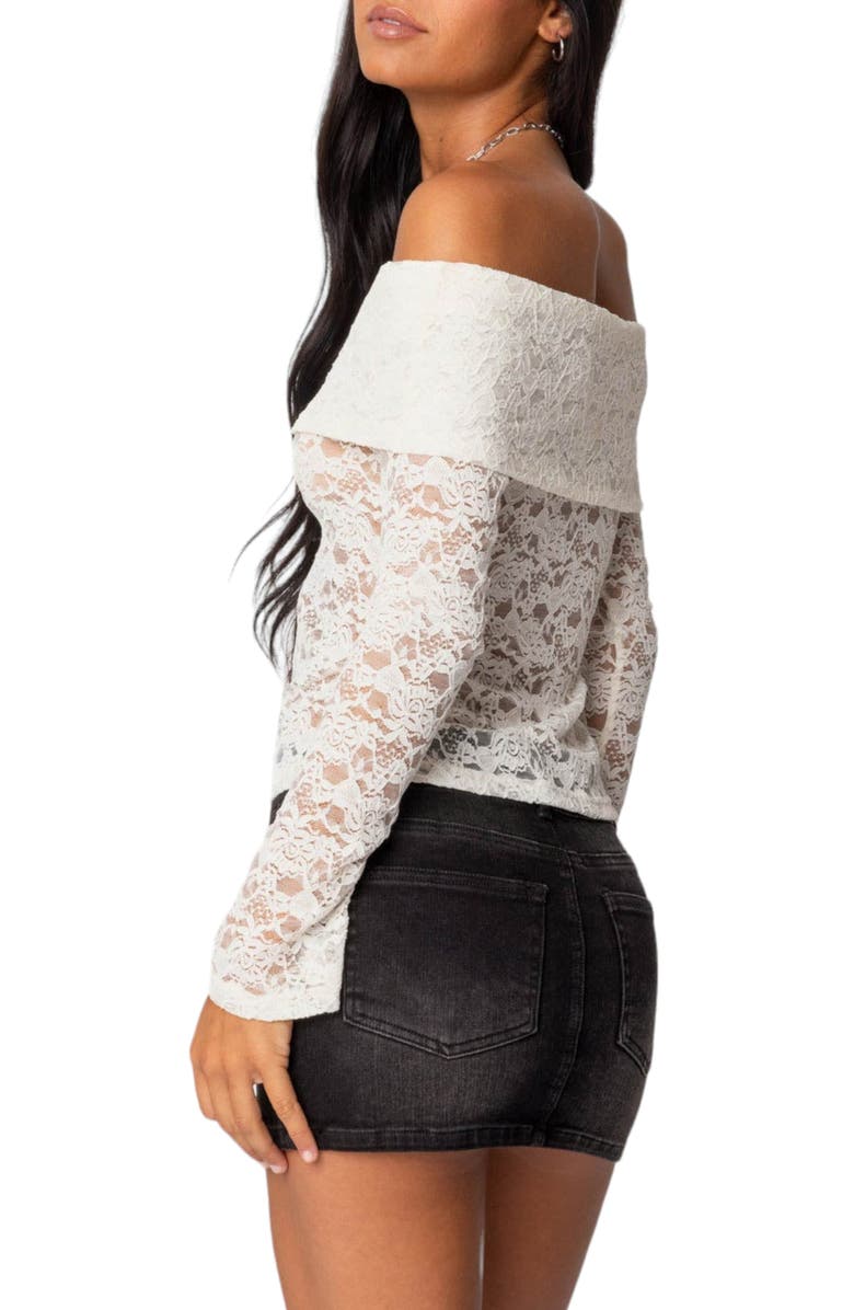 EDIKTED Ashley Sheer Floral Lace Off the Shoulder Top, Alternate, color, Cream