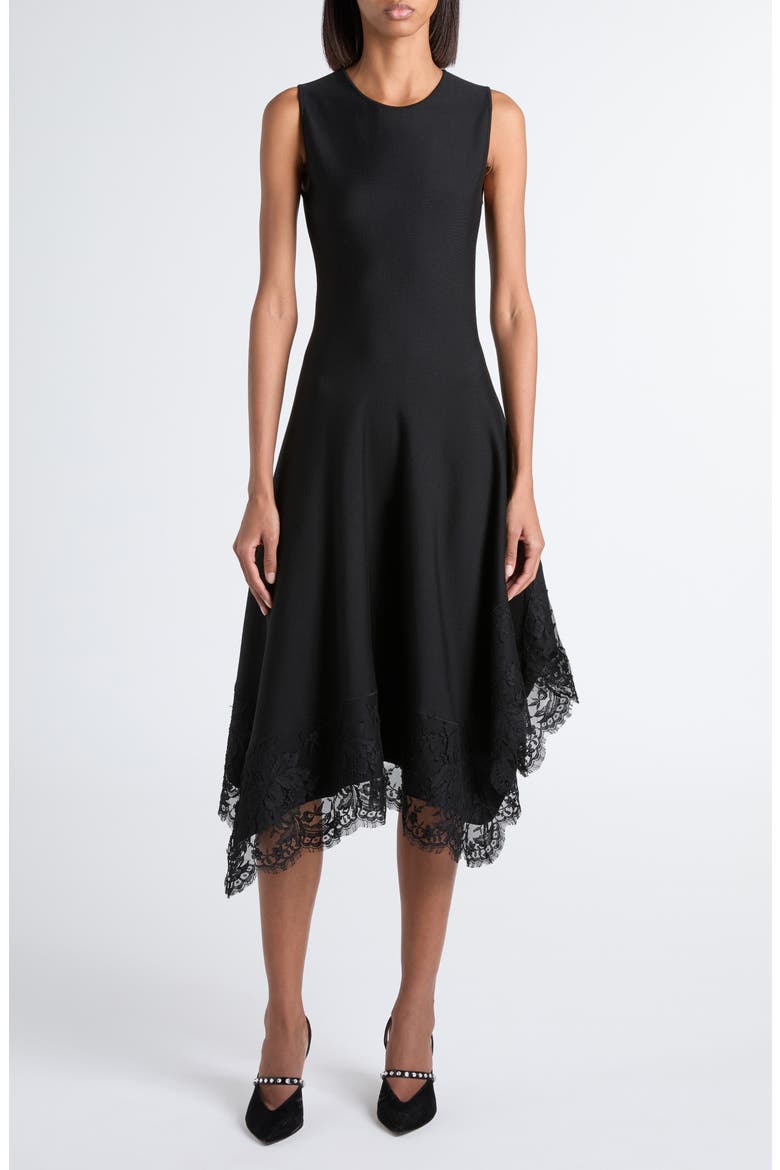 Lace Detail Asymmetric Dress, Main, color, BLACK/ BLACK