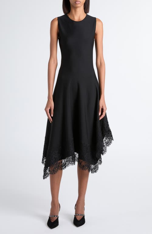 Alexander Mcqueen Asymmetric Lace Hem Sleeveless Midi Dress In Black