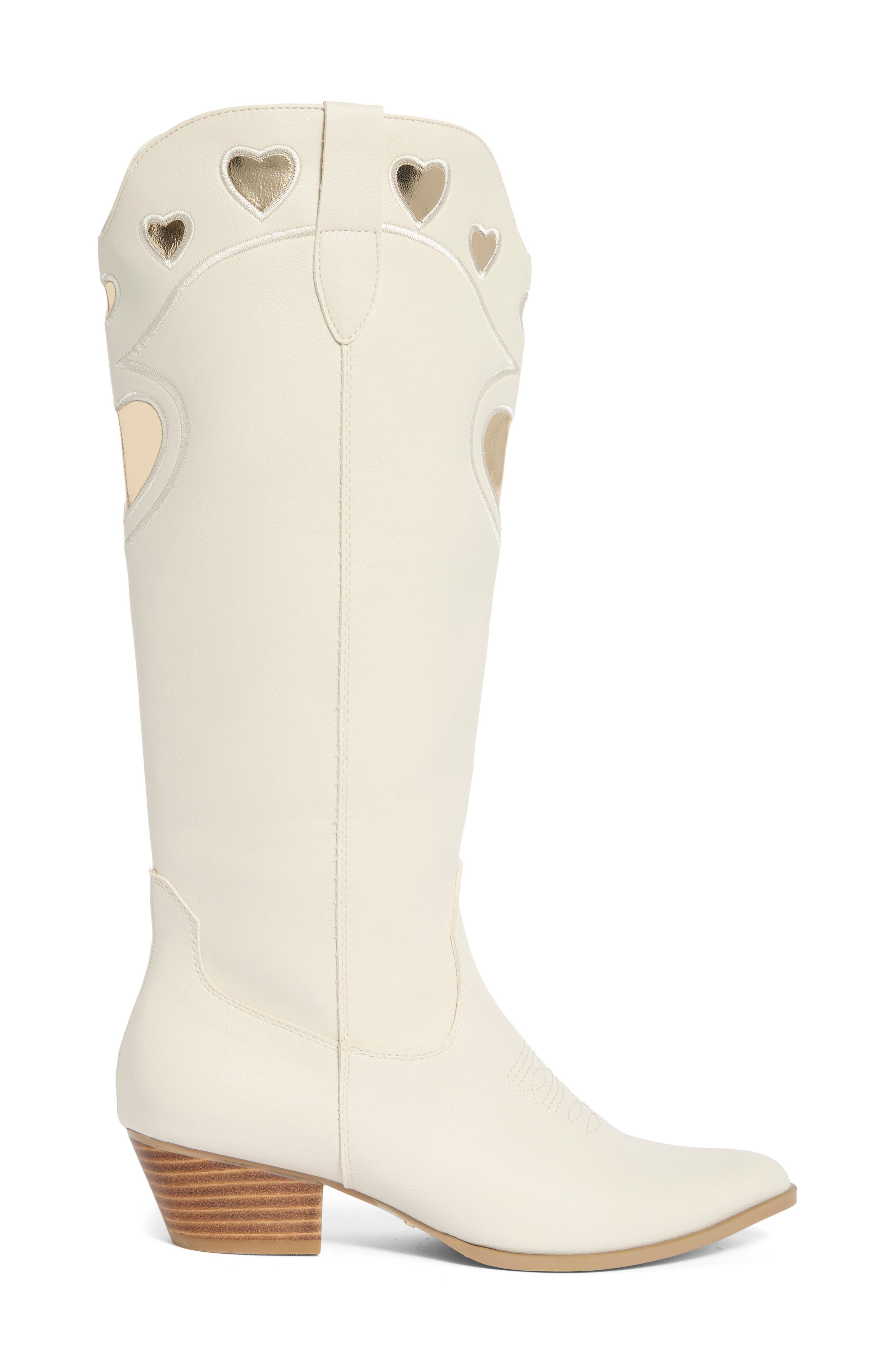 Velma Faux Leather Western Boot, Alternate, color, IVORY/ GOLD METALLIC
