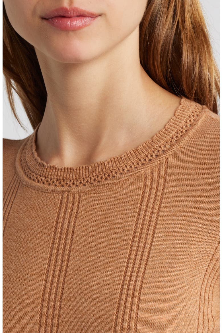 Claire Pointelle Organic Cotton Blend Crewneck Sweater, Alternate, color, MACCHIATO