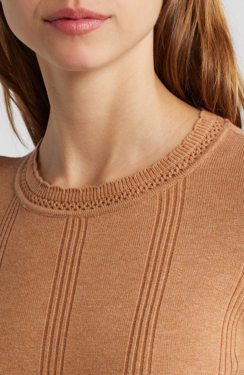 PAIGE Claire Pointelle Organic Cotton Blend Crewneck Sweater, Alternate, color, Macchiato