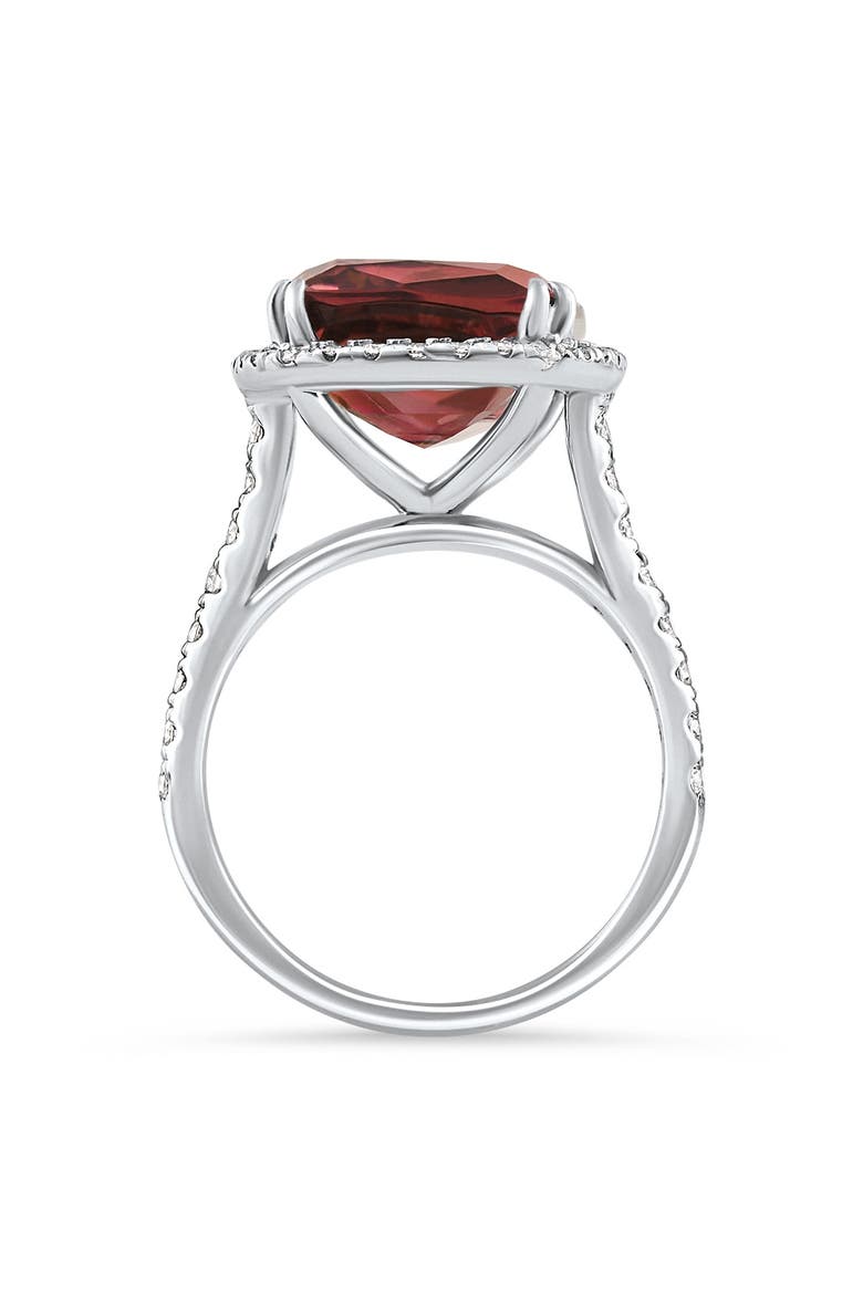 6.84Ct Red Brown Cushion Tourmaline Diamond Halo Ring 14k Gold Lab Grown, Alternate, color, 14k White Gold