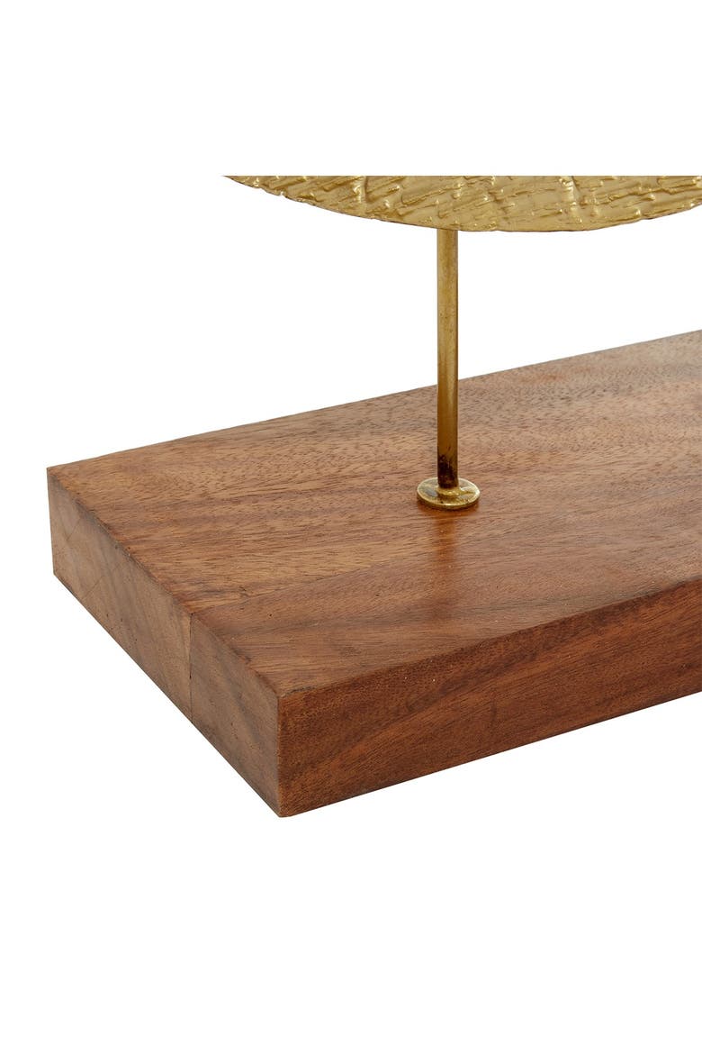 Gold Metal Plate Geometric Sculpture with Wood Stand, Alternate, color, GOLD