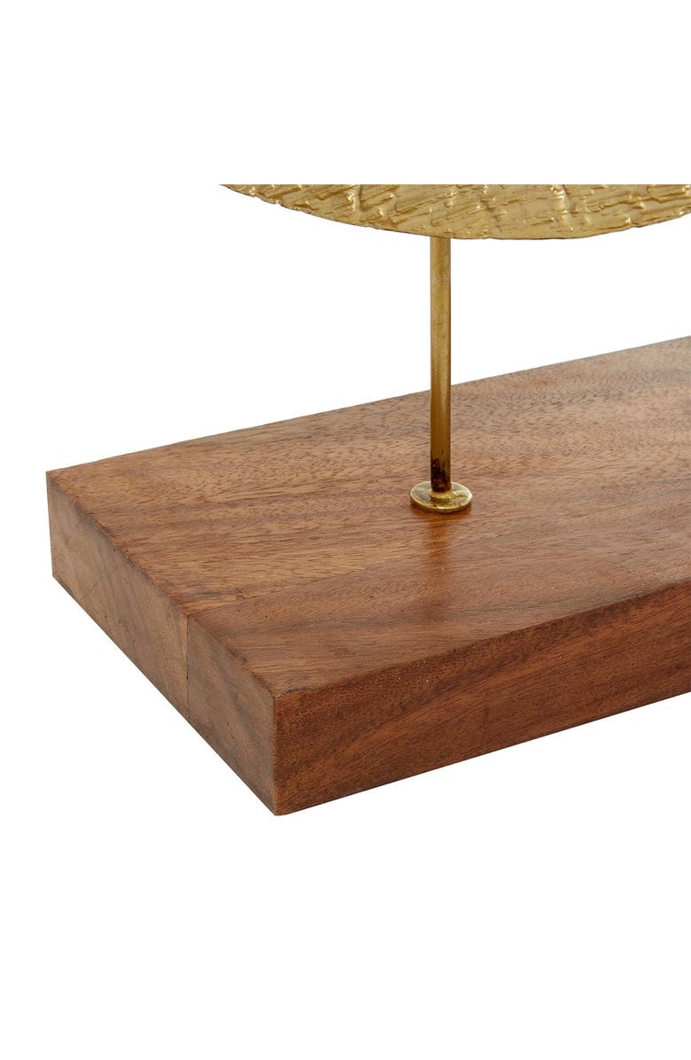 WILLOW ROW Gold Metal Plate Geometric Sculpture with Wood Stand, Alternate, color, Gold