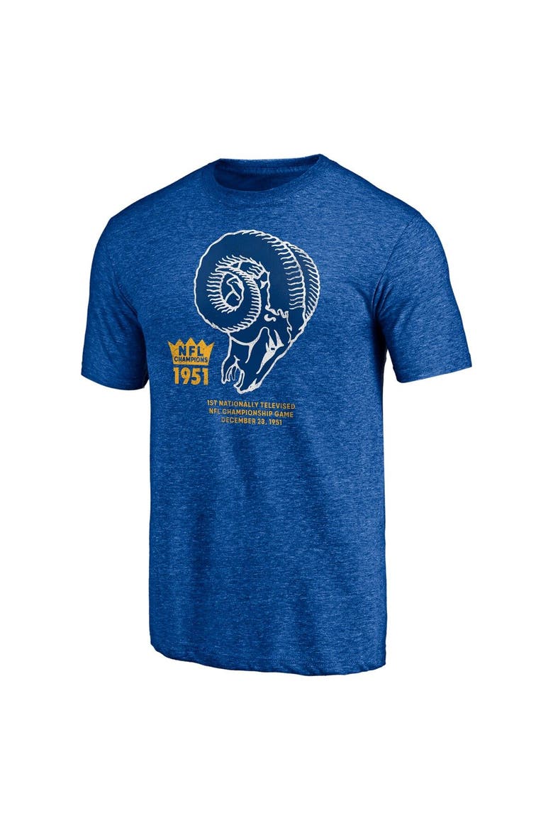 Men's Fanatics Branded Heathered Royal Los Angeles Rams Hometown Collection Throwback T-Shirt, Alternate, color, Heather Royal