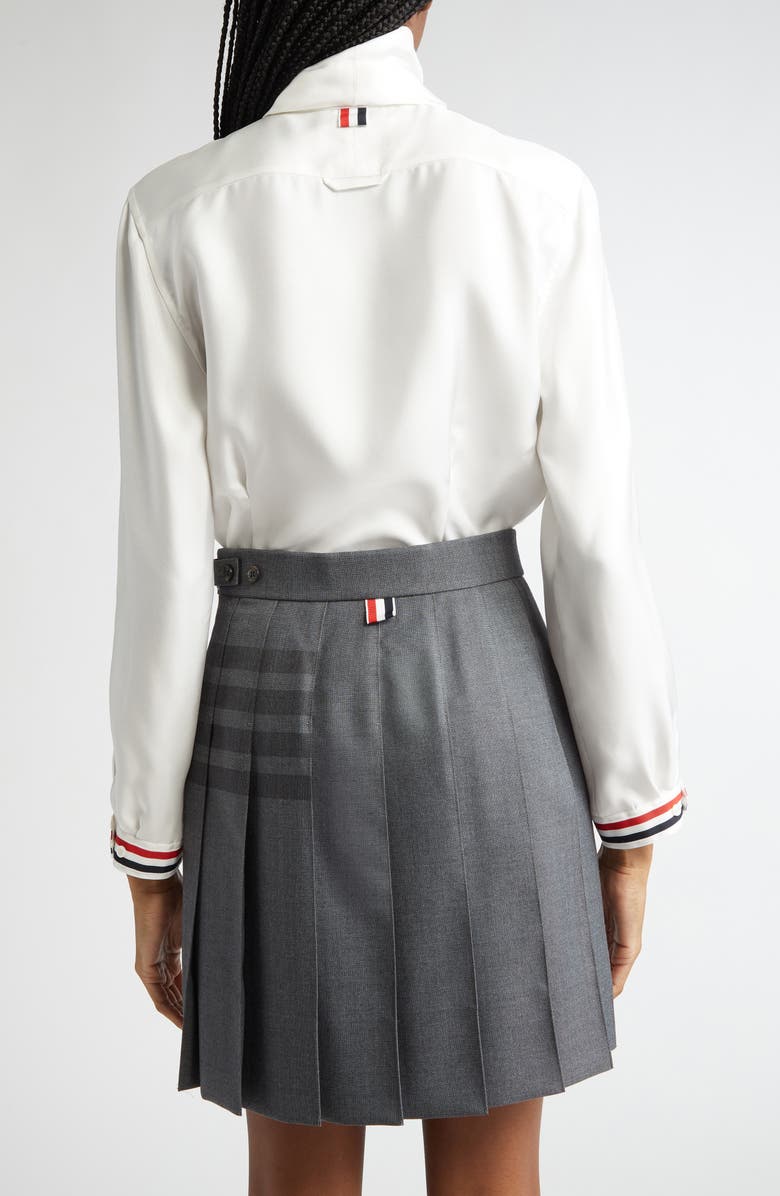 Thom Browne Tie Neck Long Sleeve Silk Top, Alternate, color, White