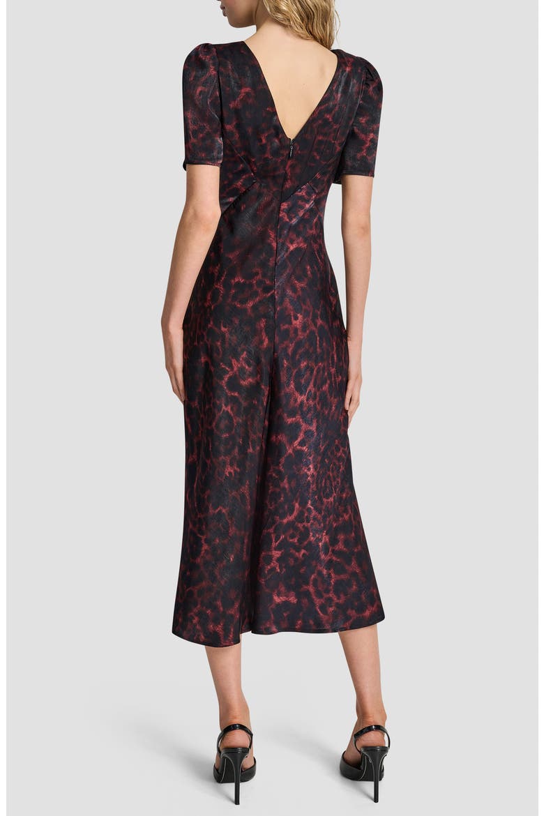 Print Puff Sleeve Satin Midi Dress, Alternate, color, MERLOT CHEETAH
