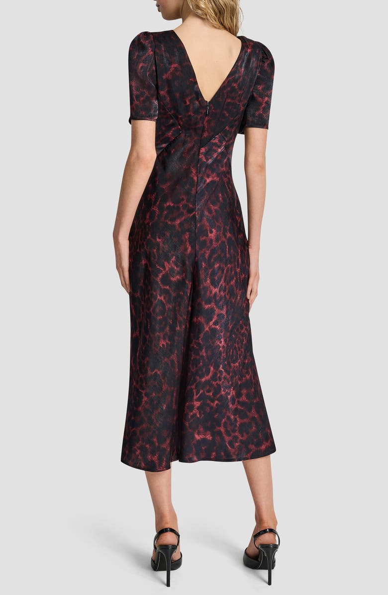 DKNY Print Puff Sleeve Satin Midi Dress, Alternate, color, Merlot Cheetah