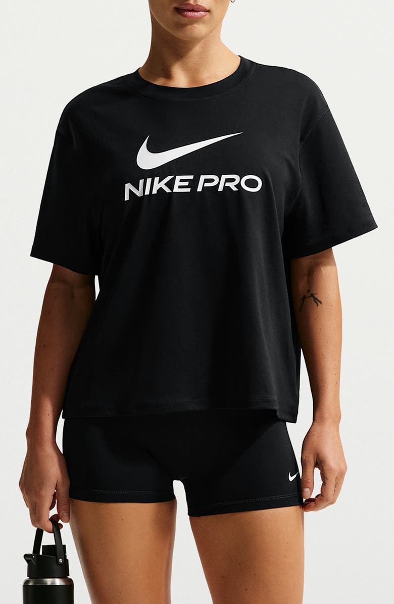 Nike Pro Dri-FIT T-Shirt, Main, color, Black/ White