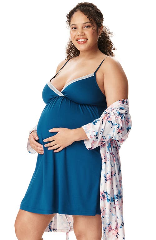 Motherhood Maternity Maternity Robe And Nursing Chemise Sleep Set In Blue