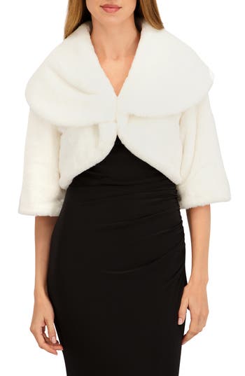 Laundry By Shelli Segal Faux Fur Shawl Collar Shrug In White