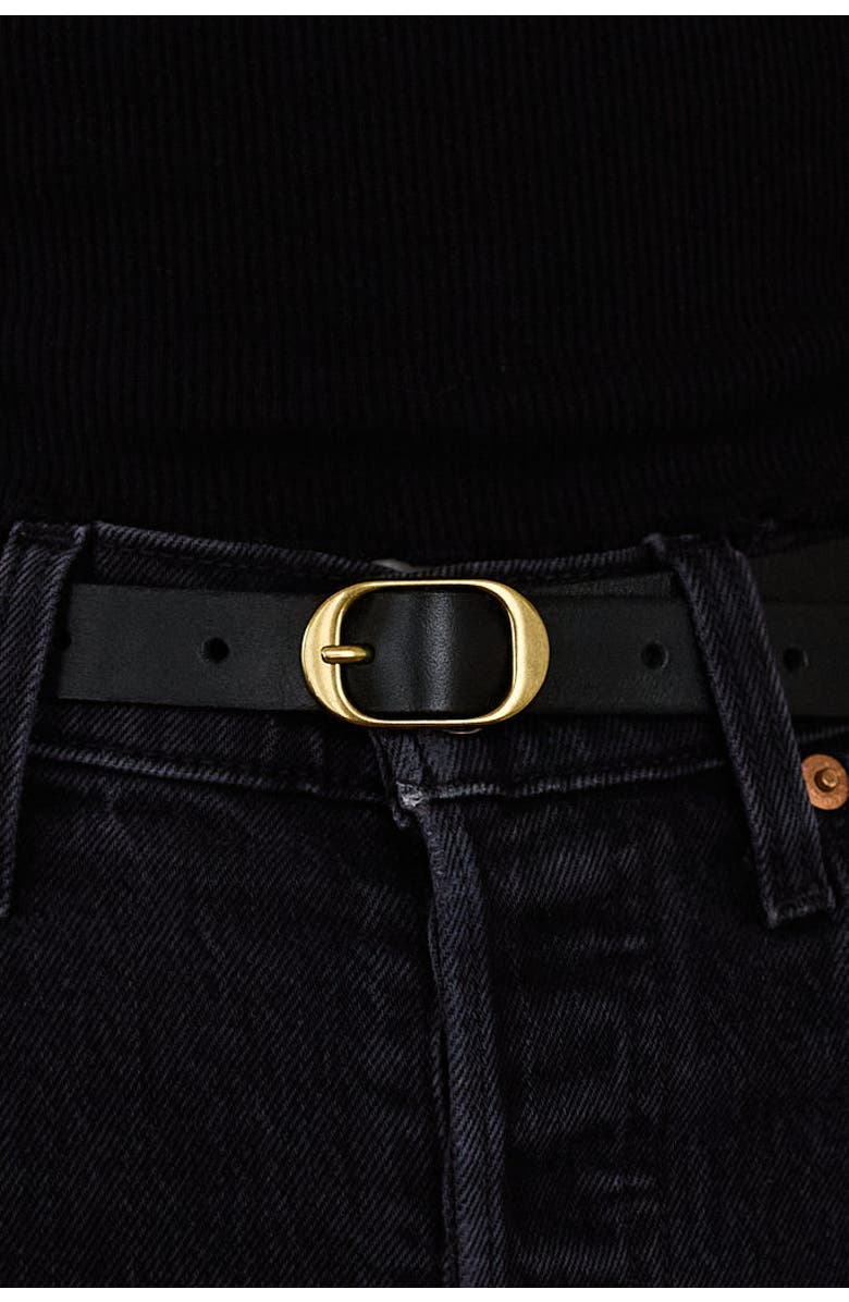 Ezra Arthur Oval Buckle Leather Belt 18mm, Alternate, color, Black And Polished Nickel