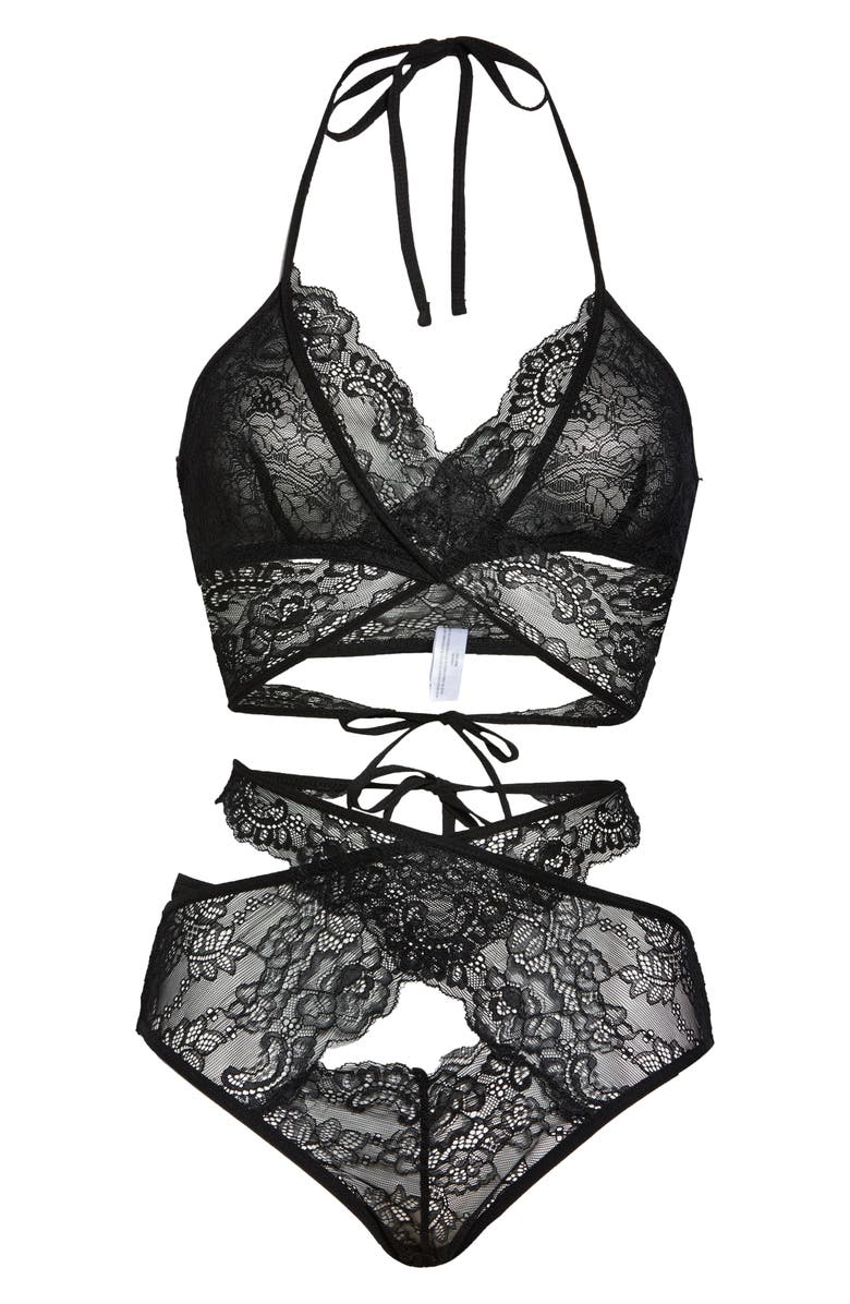 Oh La La Cheri Charlena Crossover Halter Bralette & High Waist Panties Set, Alternate, color, 