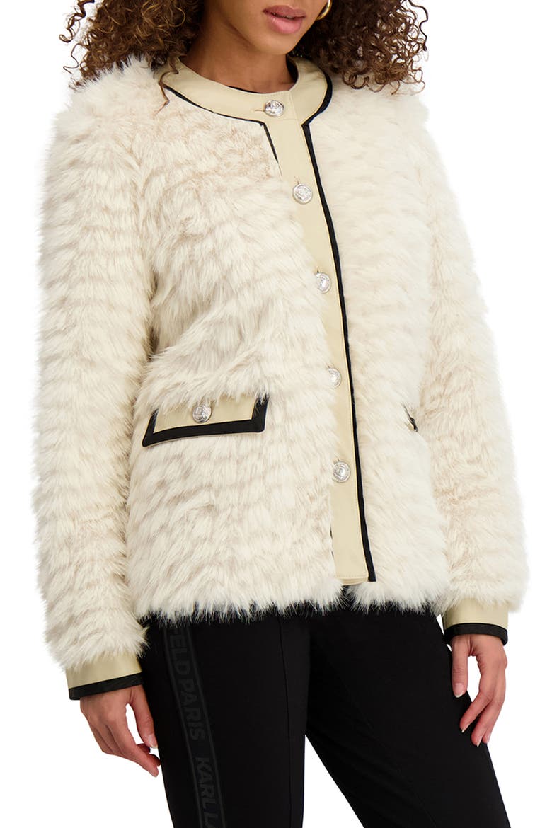 Collarless Faux Fur Jacket, Alternate, color, OYSTER