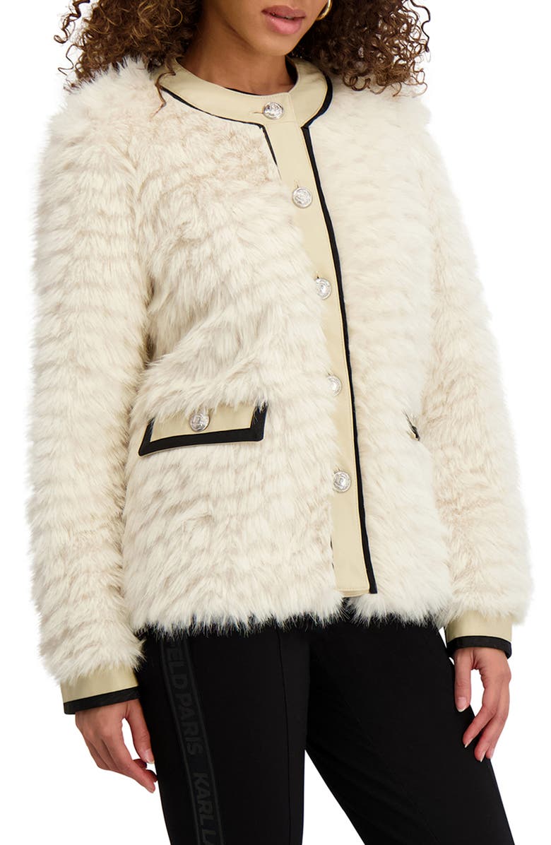KARL LAGERFELD PARIS Collarless Faux Fur Jacket, Alternate, color, Oyster