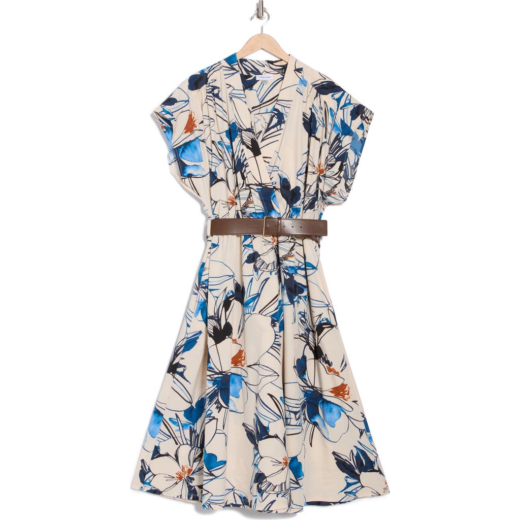 Calvin Klein Comm Belted Midi Dress In Multi