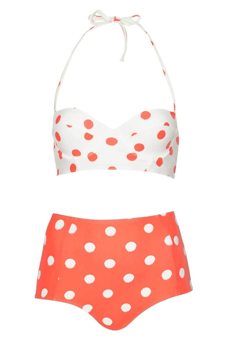 Polka Dot High Rise Bikini, Main, color, CORAL