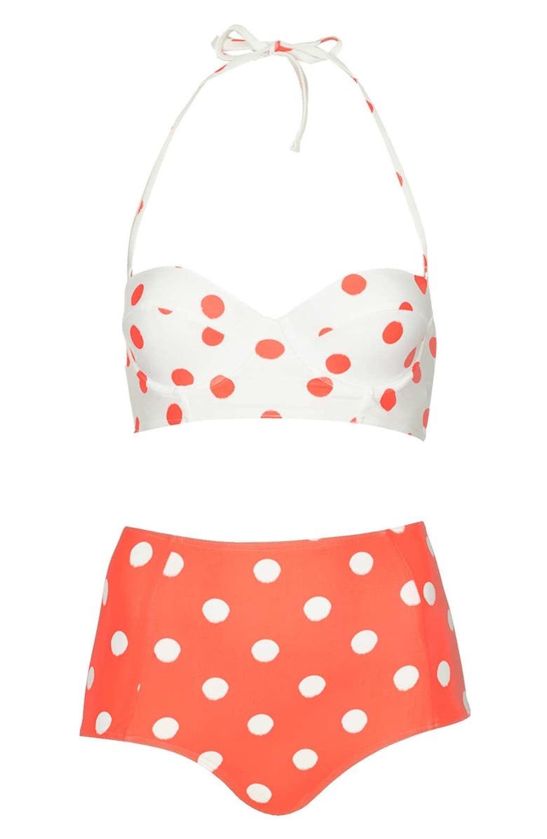 Topshop Polka Dot High Rise Bikini, Main, color, 