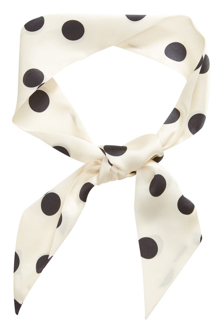 Print Silk Skinny Scarf (Nordstrom Exclusive), Alternate, color, BEIGE ECRU LARGE DOT