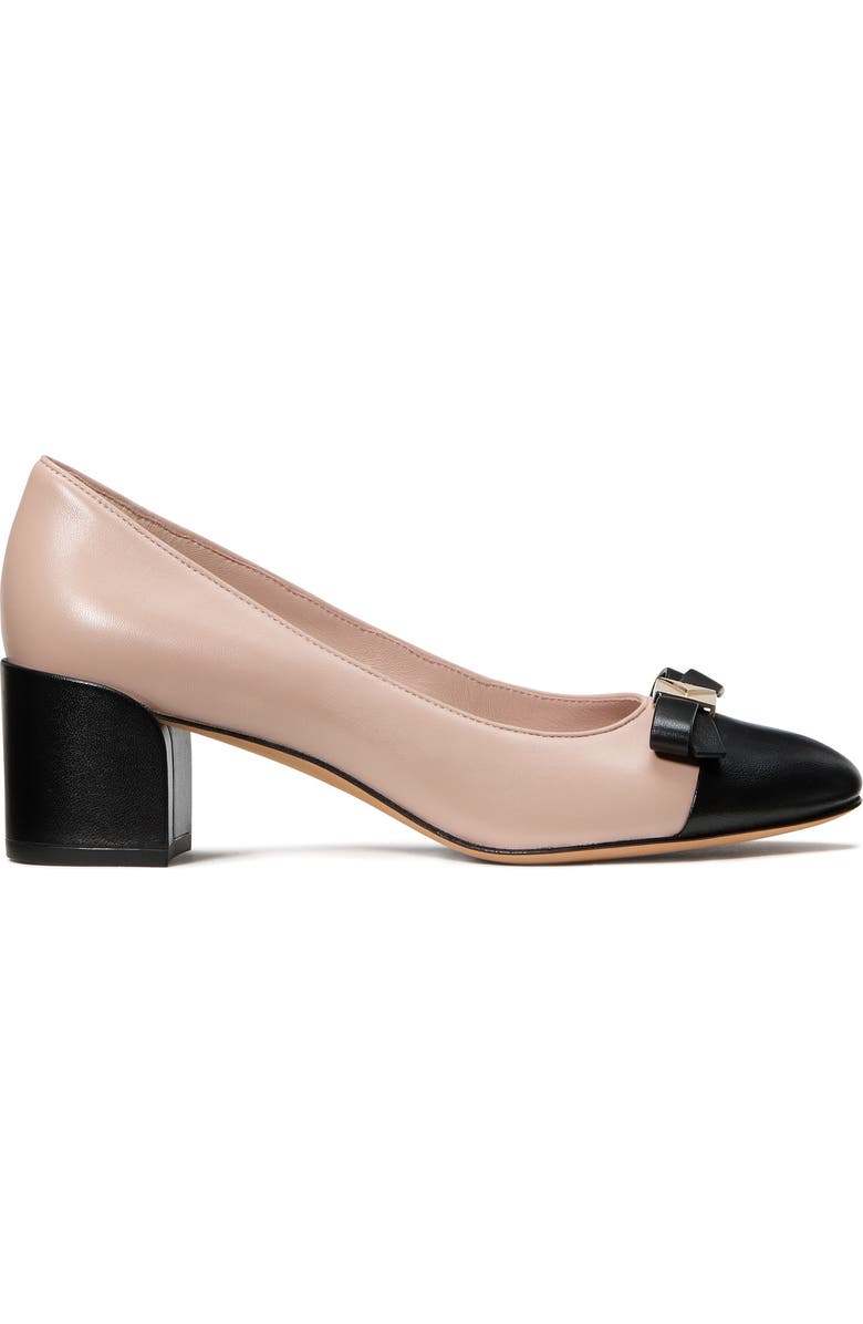 Kate Spade New York deco bow ballet cap toe pump, Alternate, color, Pale Vellum/ Black