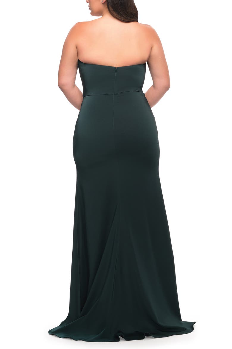 Strapless Plus Size Dress with Ruffle Slit Detail, Alternate, color, DARK EMERALD
