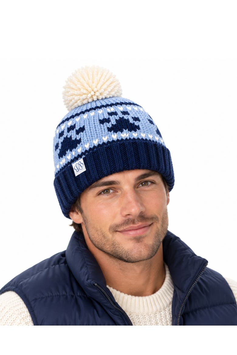 Adult Paw Prints Bobble Hat, Alternate, color, Blue/Navy/Ivory