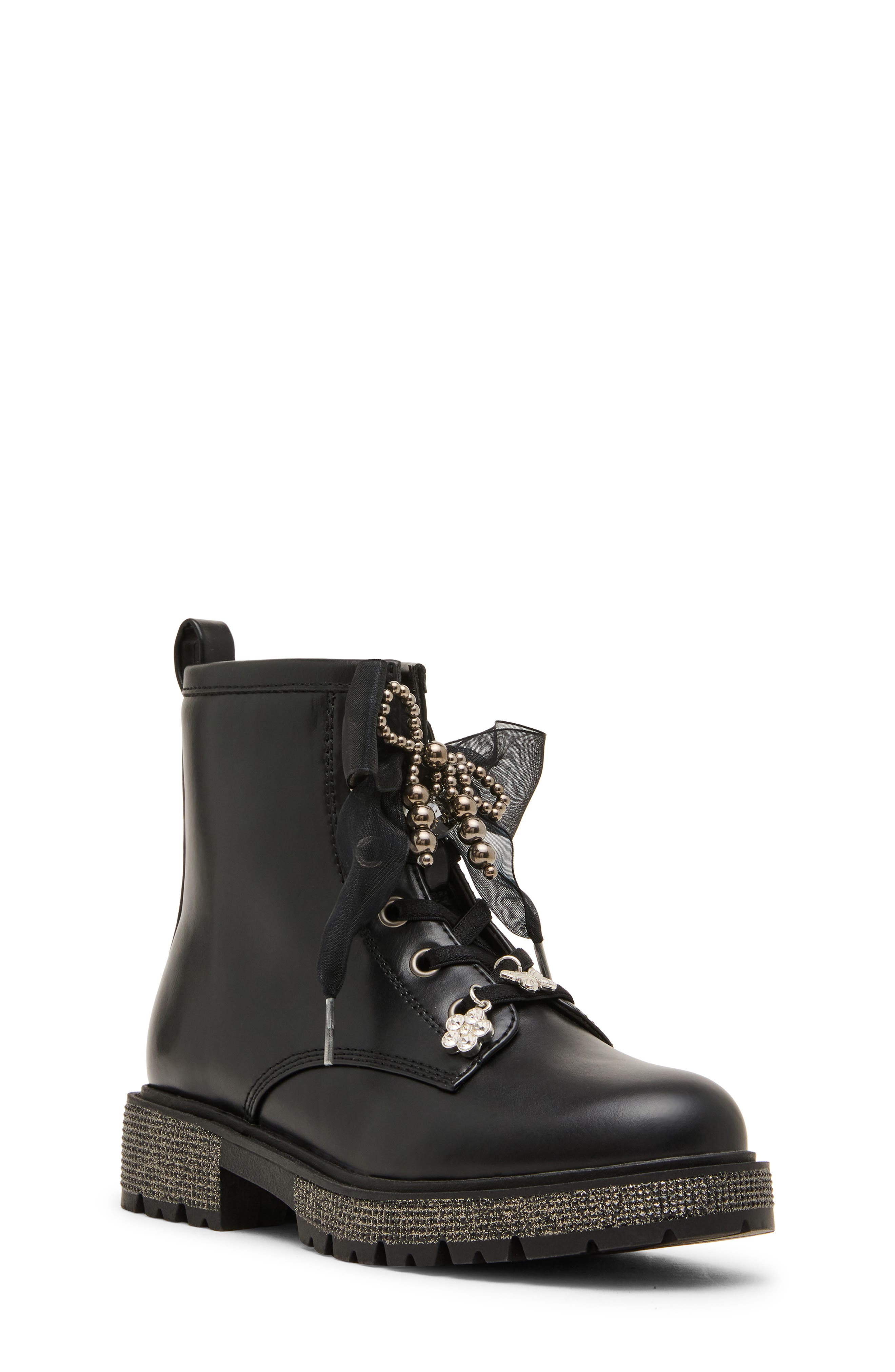 Kids' Jluxelle Faux Leather Combat Boot, Main, color, BLACK