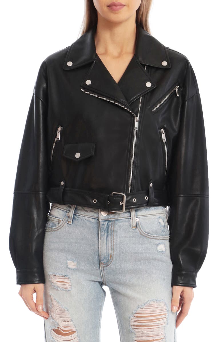 Avec Les Filles Oversize Faux Leather Crop Moto Jacket, Alternate, color,