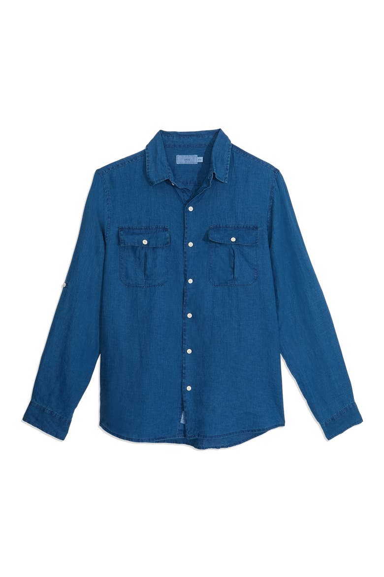 Garrett Linen Button-Up Shirt, Main, color, LIGHT INDIGO