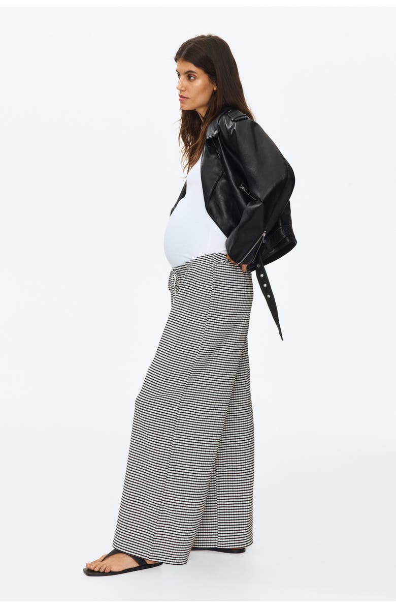 H&M Mama Textured Drawstring Trousers, Alternate, color, Black/Checked