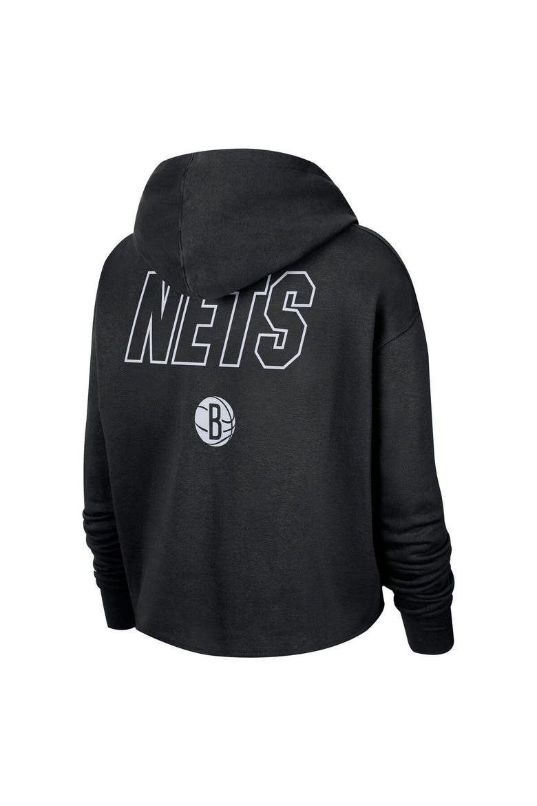 Women's Nike Black Brooklyn Nets Courtside Cropped Pullover Hoodie, Alternate, color, Black