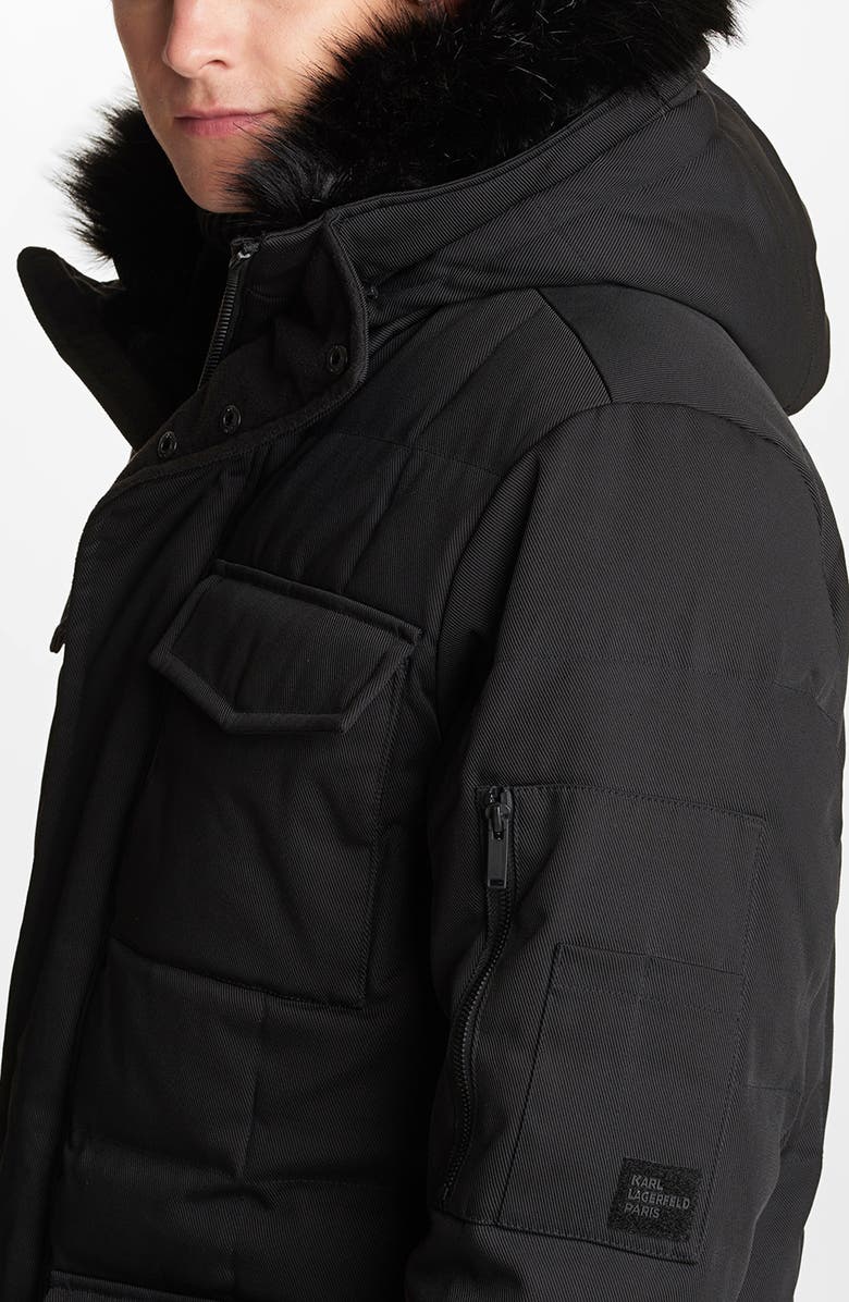 KARL LAGERFELD PARIS Plaid Down & Feather Parka, Alternate, color,