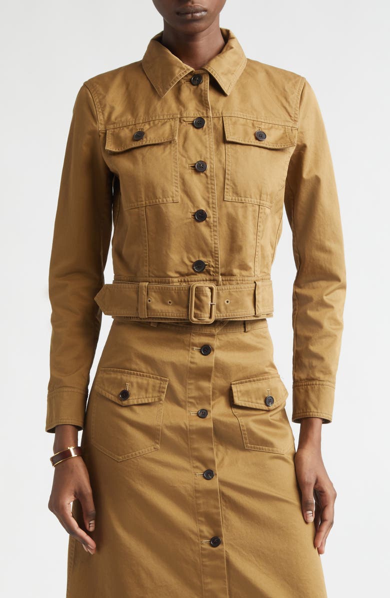 Saint Laurent Crop Cotton Serge Jacket, Main, color, Chatain