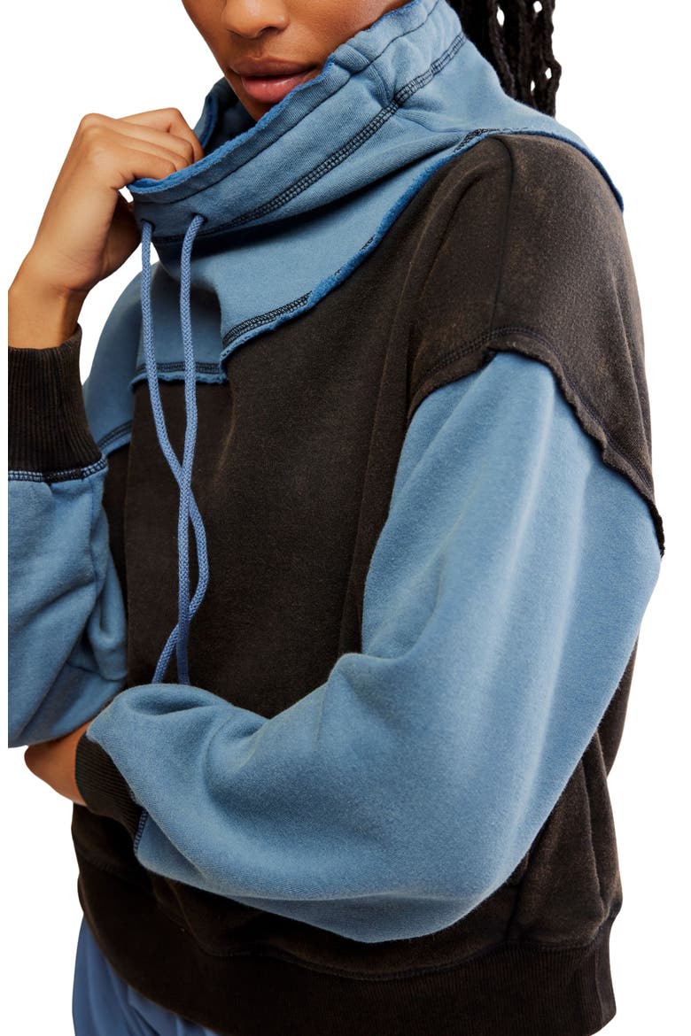 FP Movement Homestretch Colorblock Tie Neck Sweatshirt, Alternate, color, BLACK/ SKYLINE COMBO