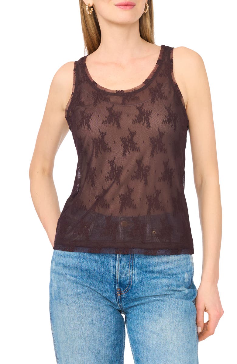 Parker Mesh Lined Lace Tank, Main, color, Dark Chocolate Delight