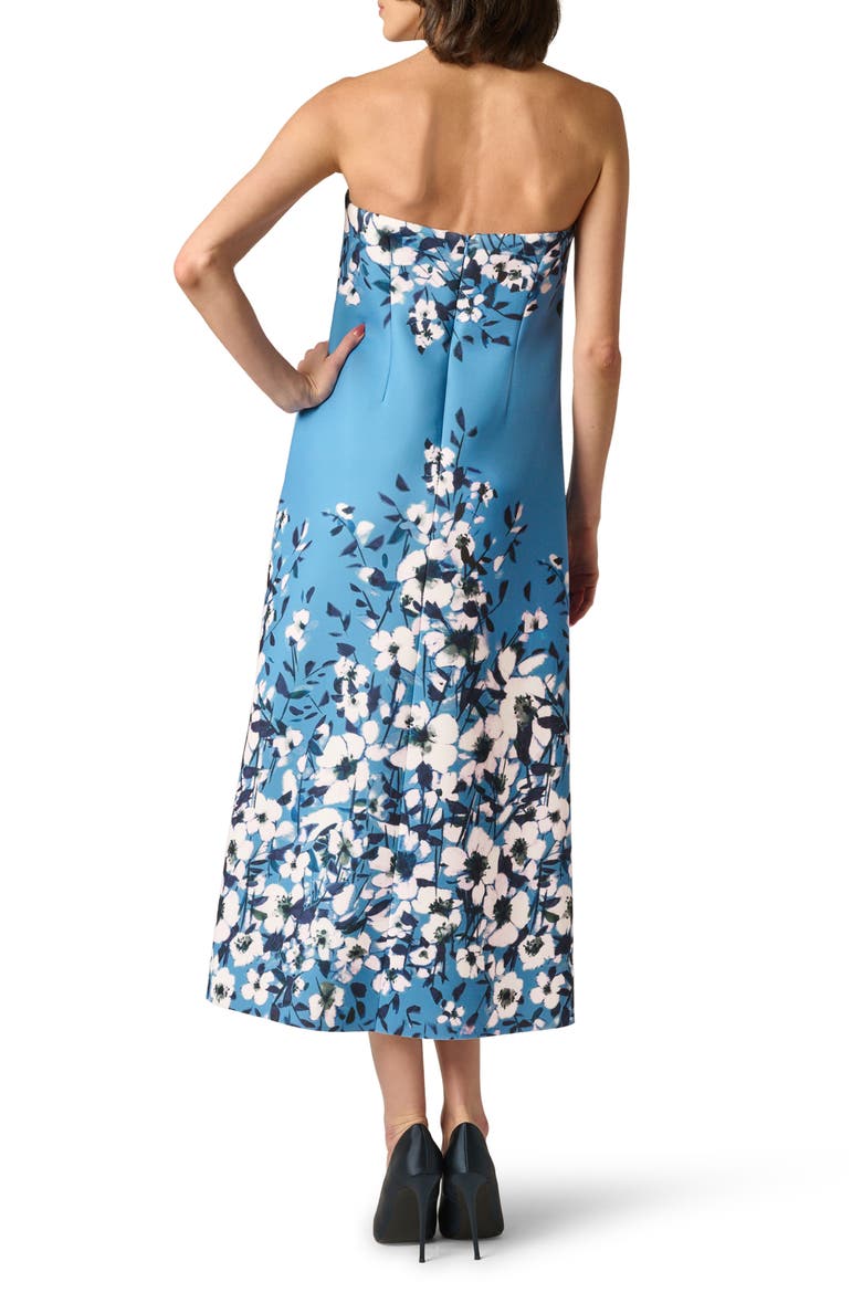 Print Strapless Scuba Trapeze Dress, Alternate, color, BLUE MULTI