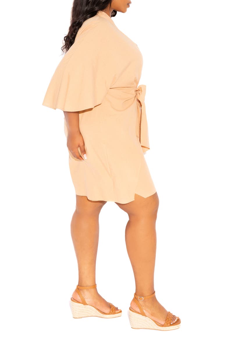 Tie Waist Cotton Blend Minidress, Alternate, color, BEIGE