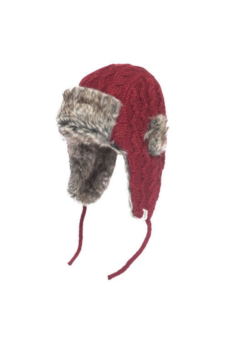 Cable Knit Russian Hat w/ Faux Fur, Main, color, Burgundy