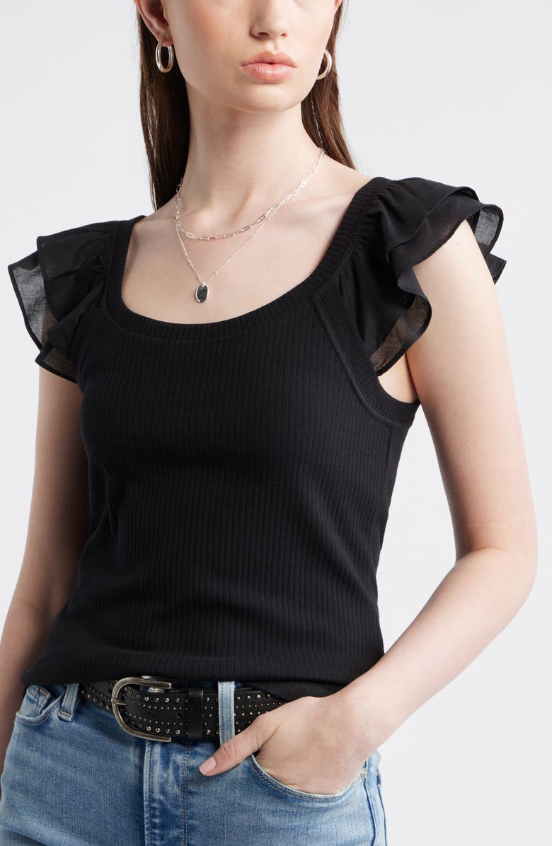 Treasure & Bond Rib Flutter Tank, Alternate, color, Black