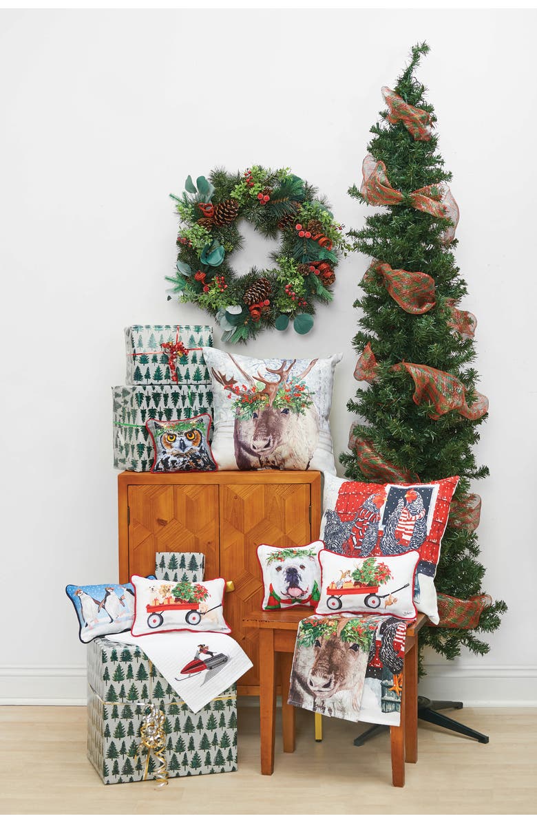 C&F Home Kittens Pulling Christmas Tree and Presents in Red Wagon Printed Accent Small/Petite Accent Pillow, 8" x 12", Alternate, color, 