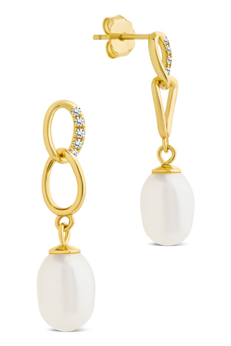 Cubic Zirconia & 5-5.5mm Freshwater Pearl Link Drop Earrings, Main, color, GOLD