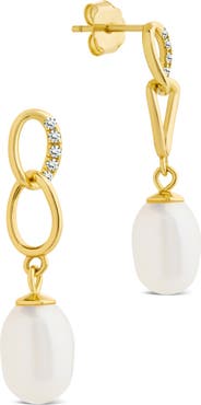 Sterling Forever Cubic Zirconia & 5-5.5mm Freshwater Pearl Link Drop Earrings