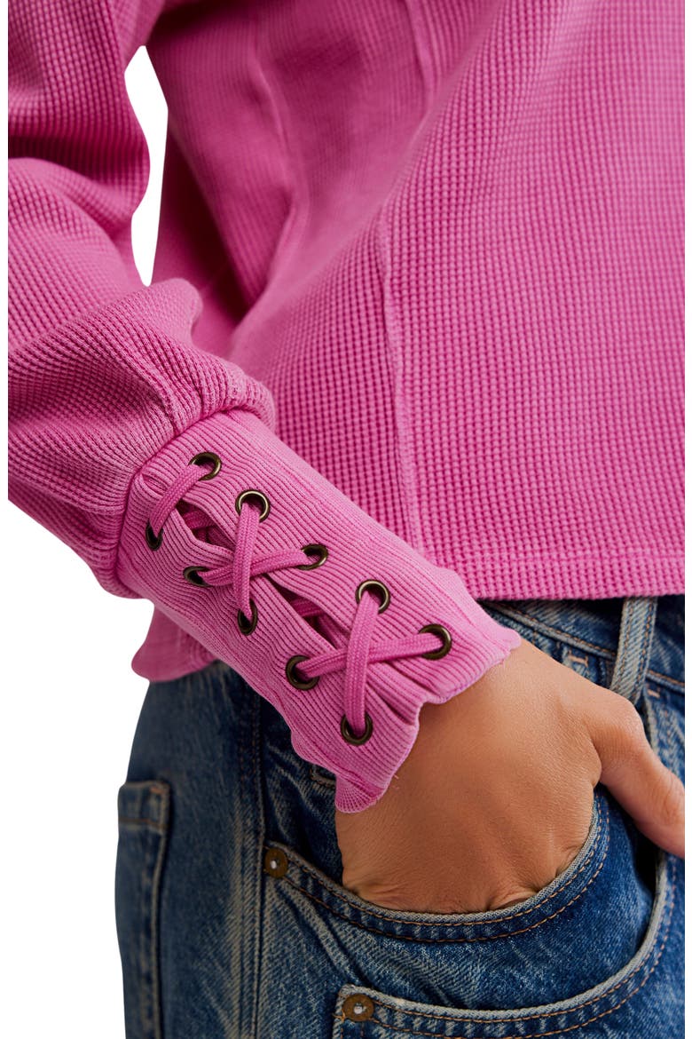Lapis Lace-Up Cuff Cotton Thermal Top, Alternate, color, PLUMDROP